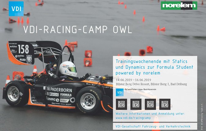 Anmeldeplakat zu, VDI-Racing-Camp OWL 2019