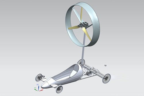 technische Zeichnung des Windkraftwagens