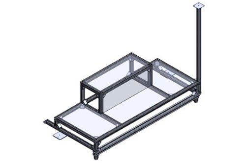 schwarzes Gestell mit durchsichtigem Glas